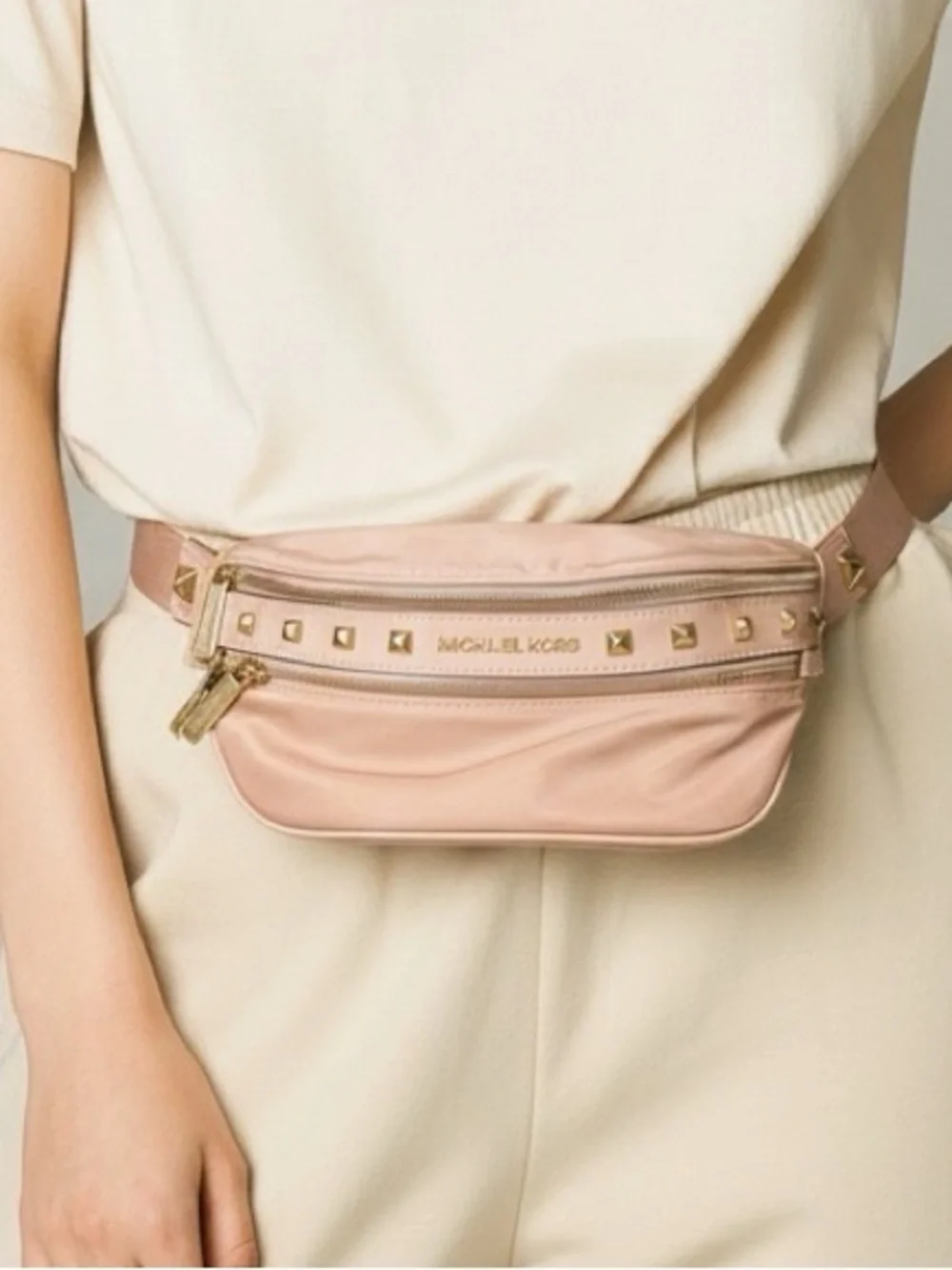 Michael Kors Blush Leather Studded Crossbody Belt Bag